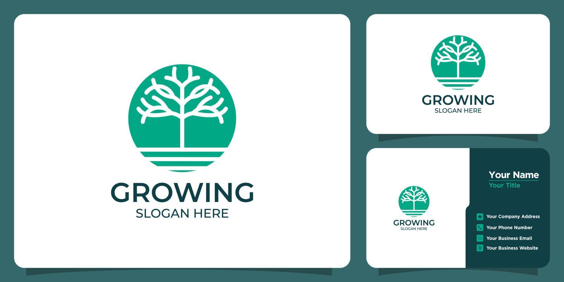 conjunto de logotipos en crecimiento con estilo de línea y tarjeta de visita vector