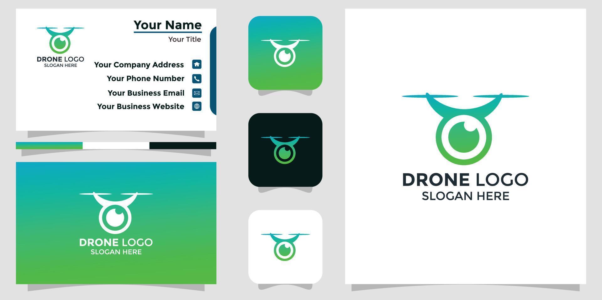 minimalist drone logo design and branding card template vector