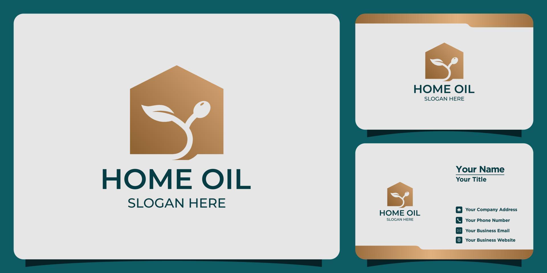 conjunto de logotipo de aceite casero minimalista y tarjeta de visita vector