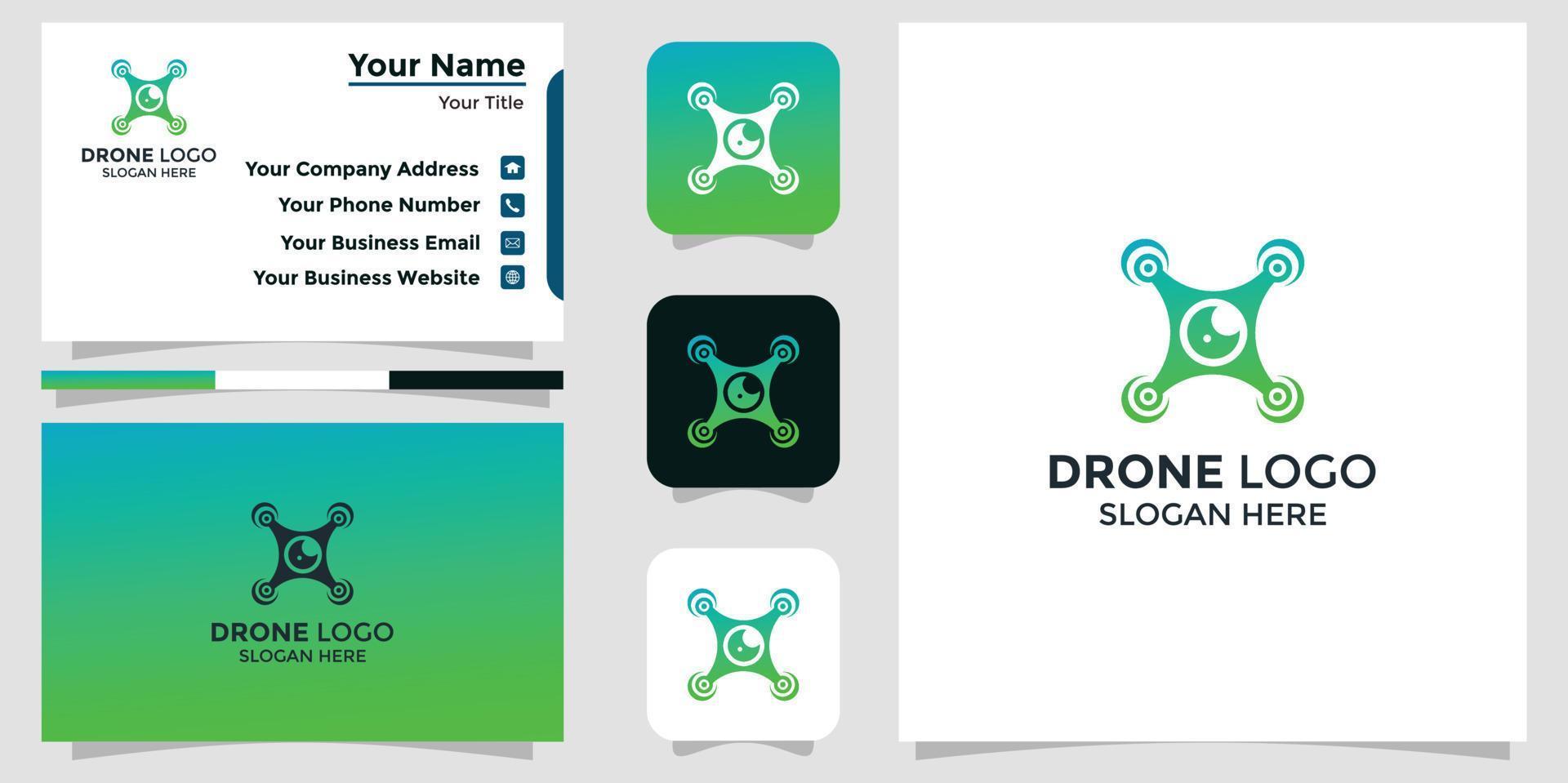 diseño de logotipo de drone minimalista y plantilla de tarjeta de marca vector