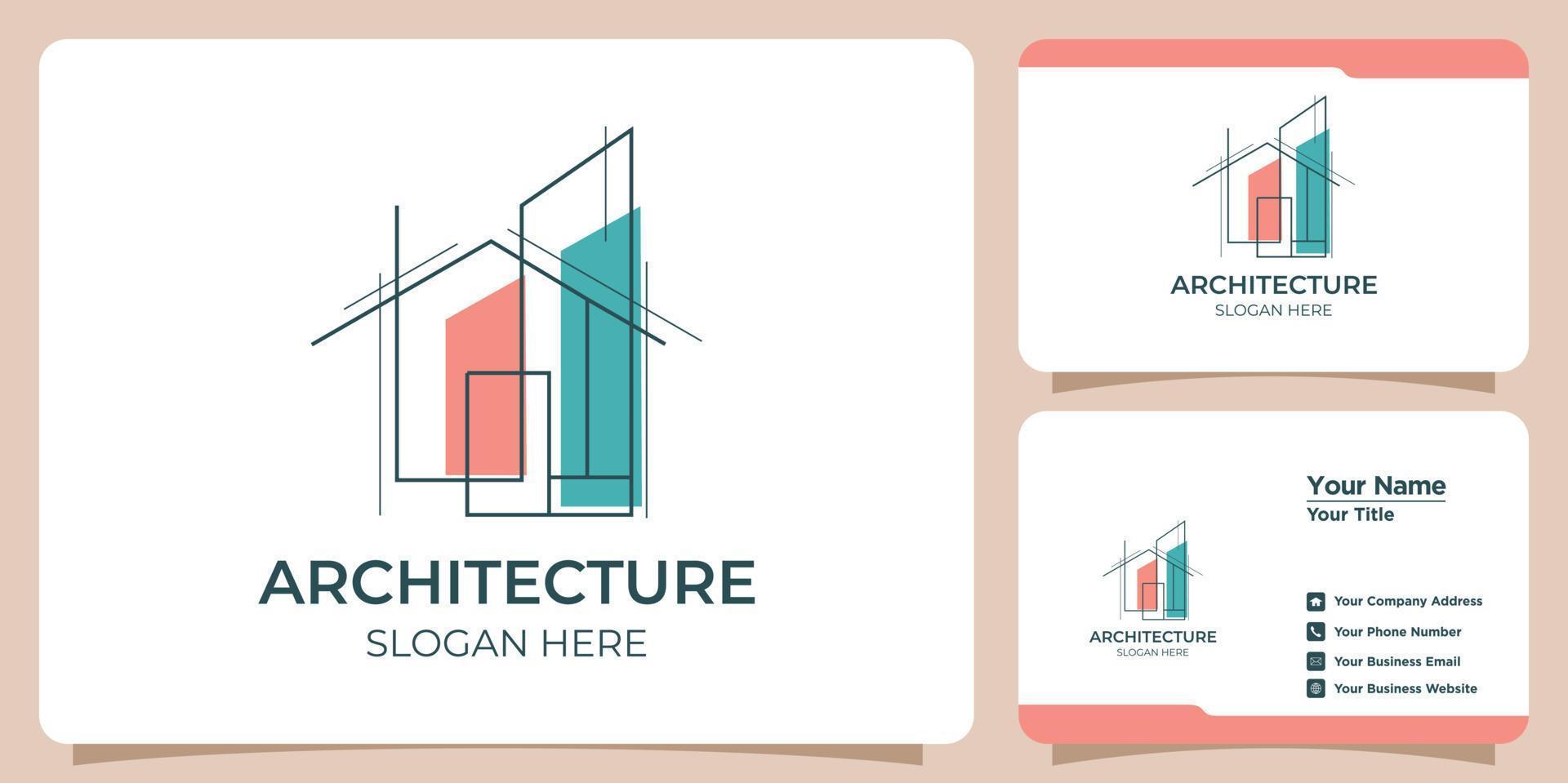 logotipo arquitectónico minimalista con diseño de logotipo de estilo artístico y plantilla de tarjeta de visita vector