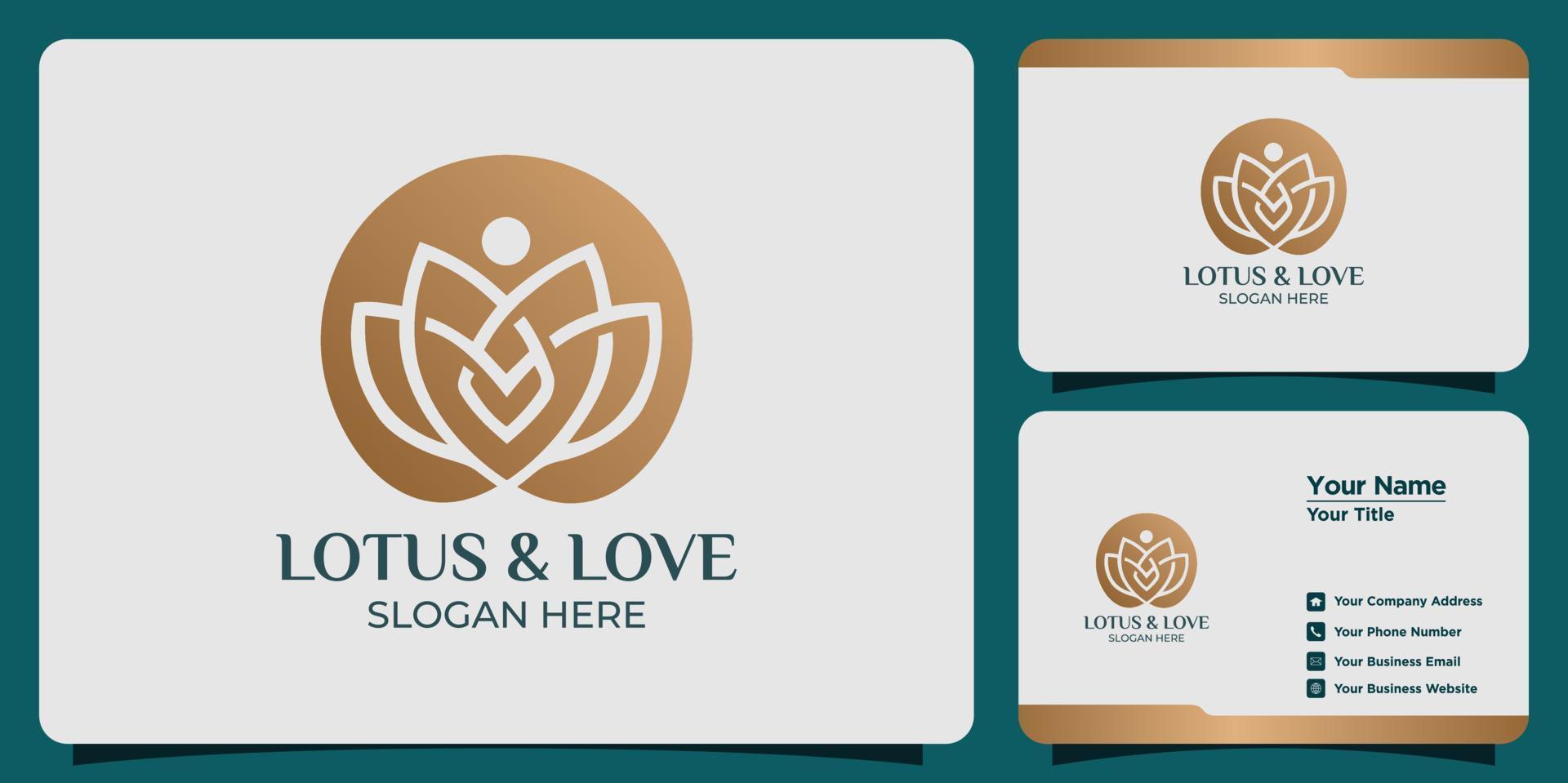 Minimalist line style lotus Logo set with business card branding vector