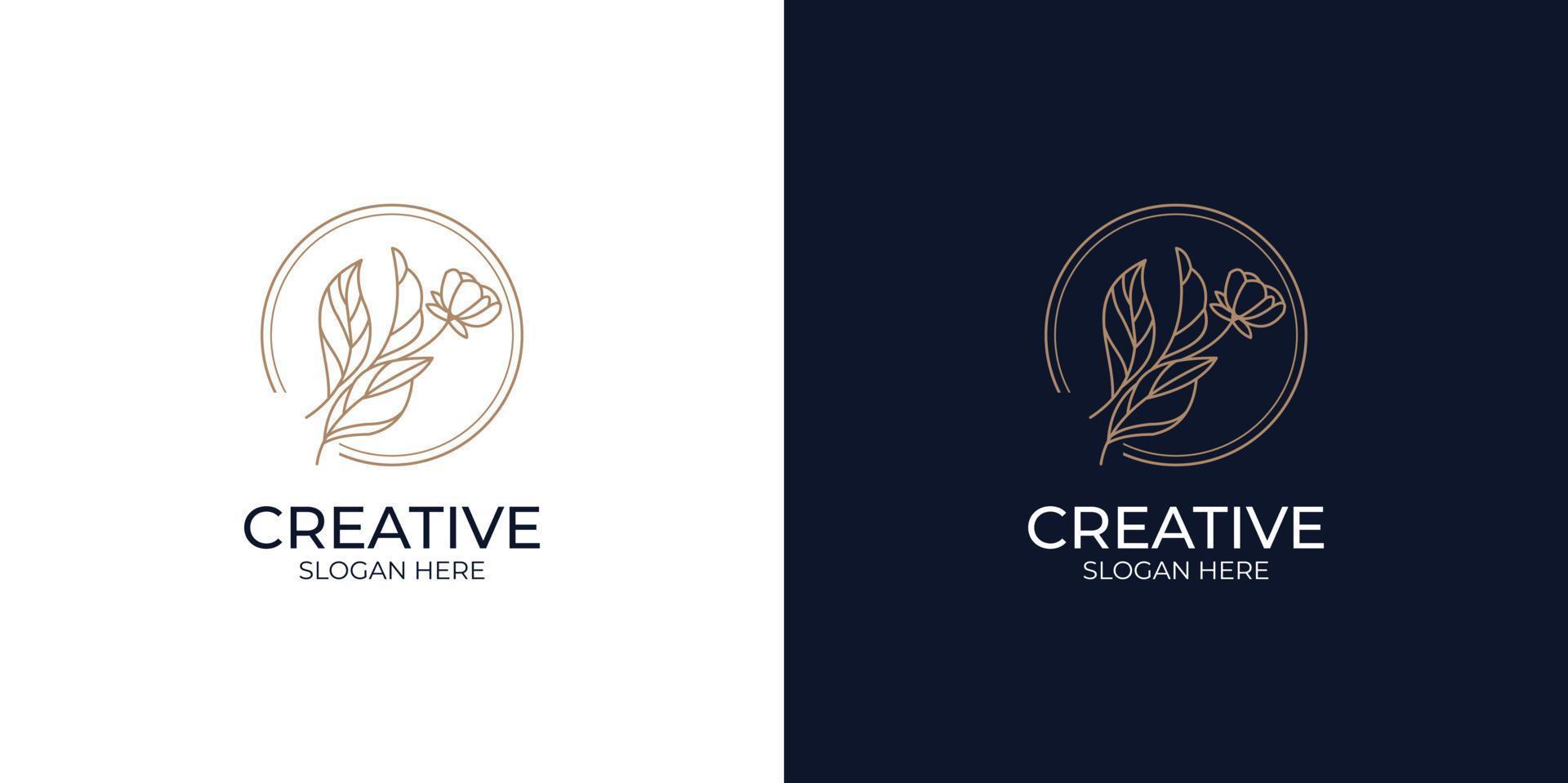 set of floral logos in linear style vector