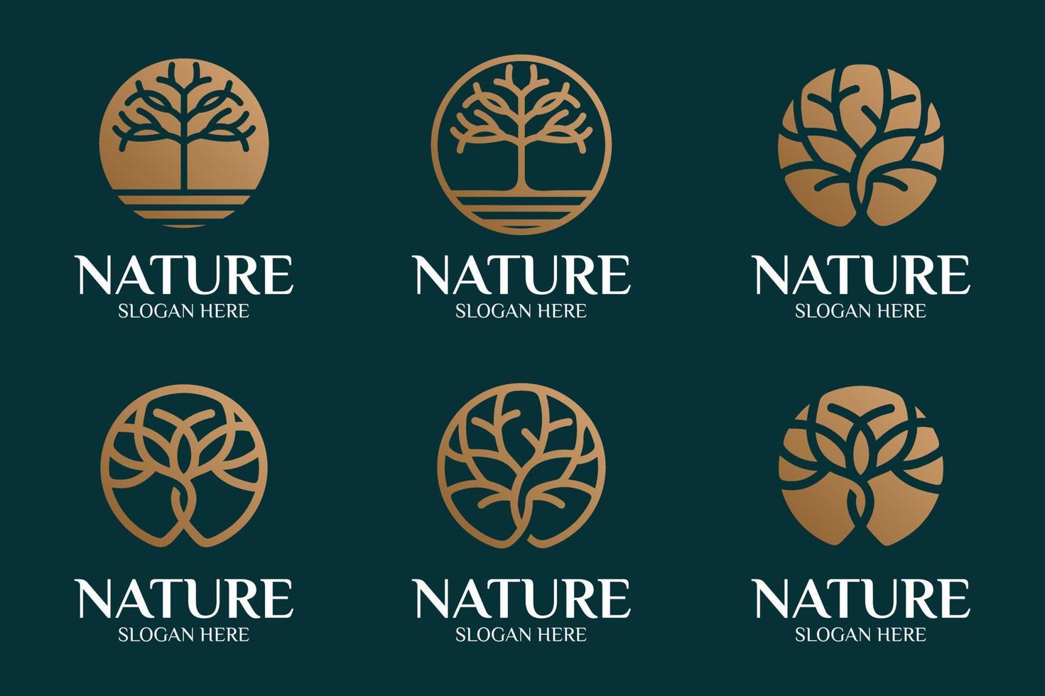 linear style tree logo set vector