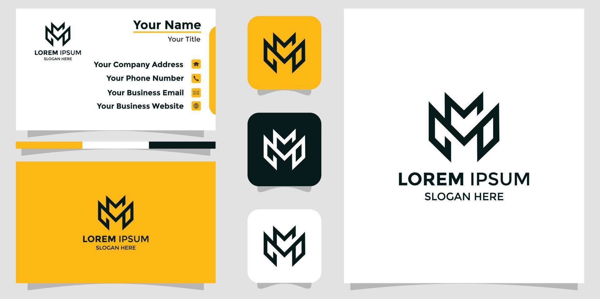 logotipo minimalista letra m combinación m y tarjeta de marca vector
