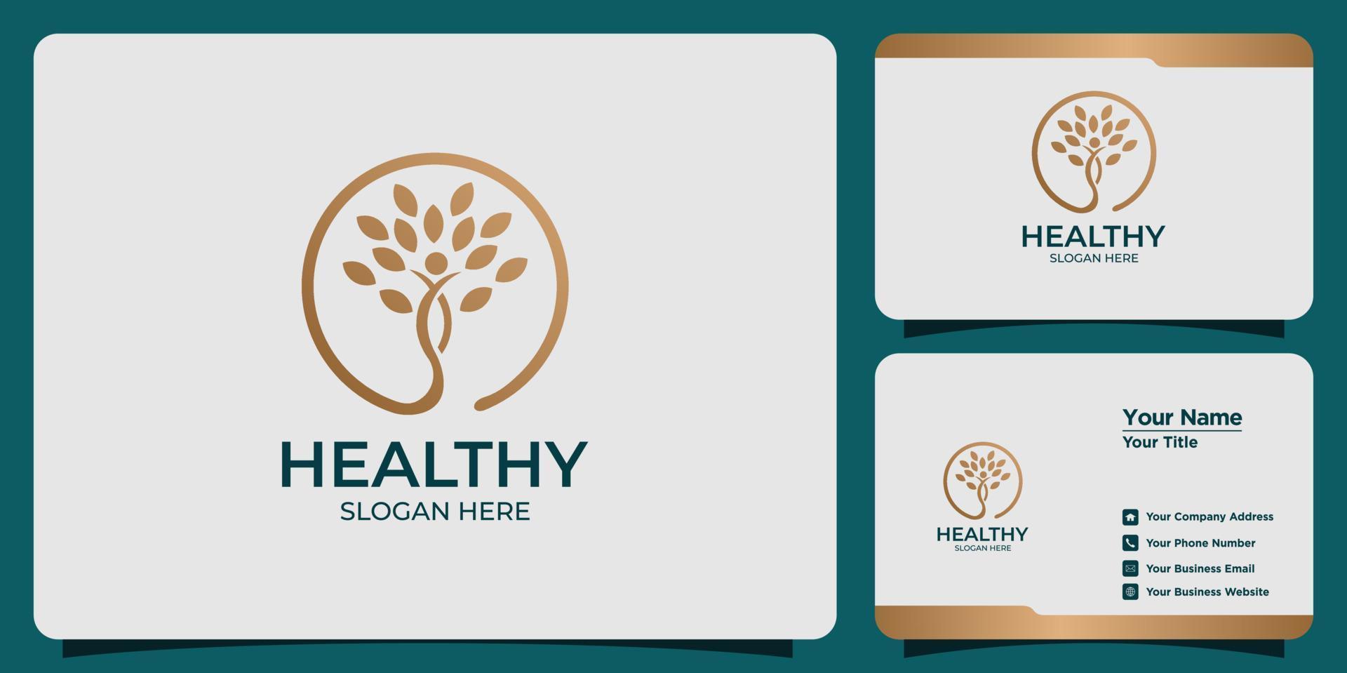 Minimalist health logo with modern style logo design and business card template vector