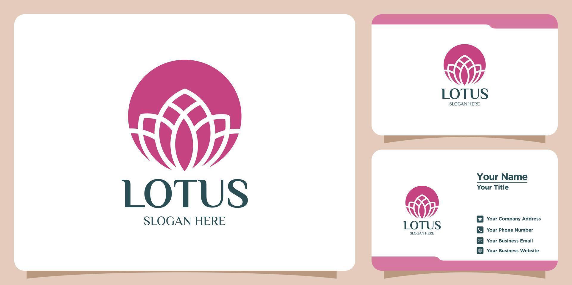 set of lotus flower logos and business cards vector
