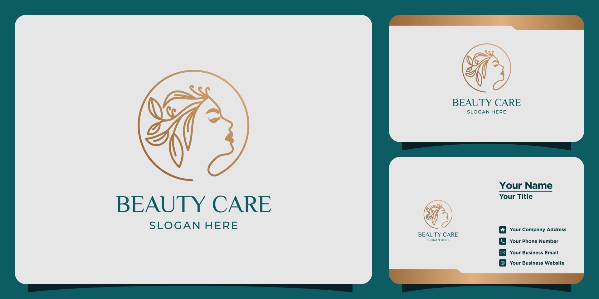 minimalist beauty abstract logo salon and spa silhouette shape concept logo and business card template vector