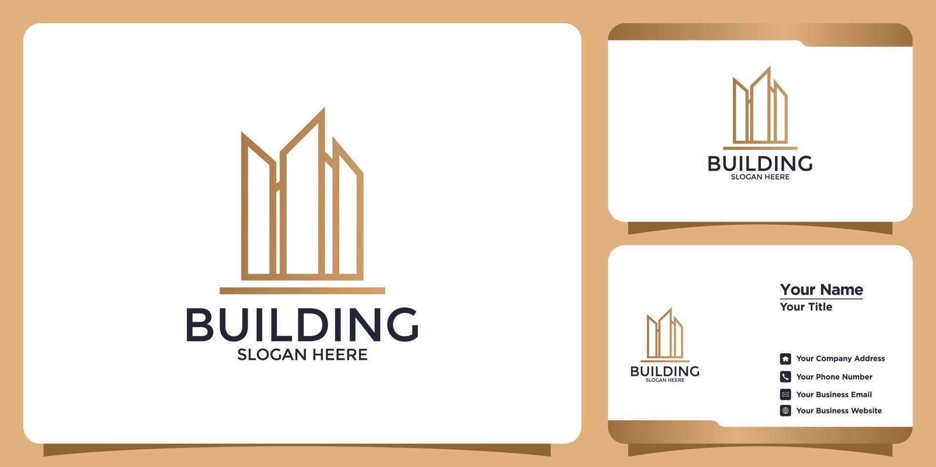 logotipo de edificio minimalista y tarjeta de visita vector