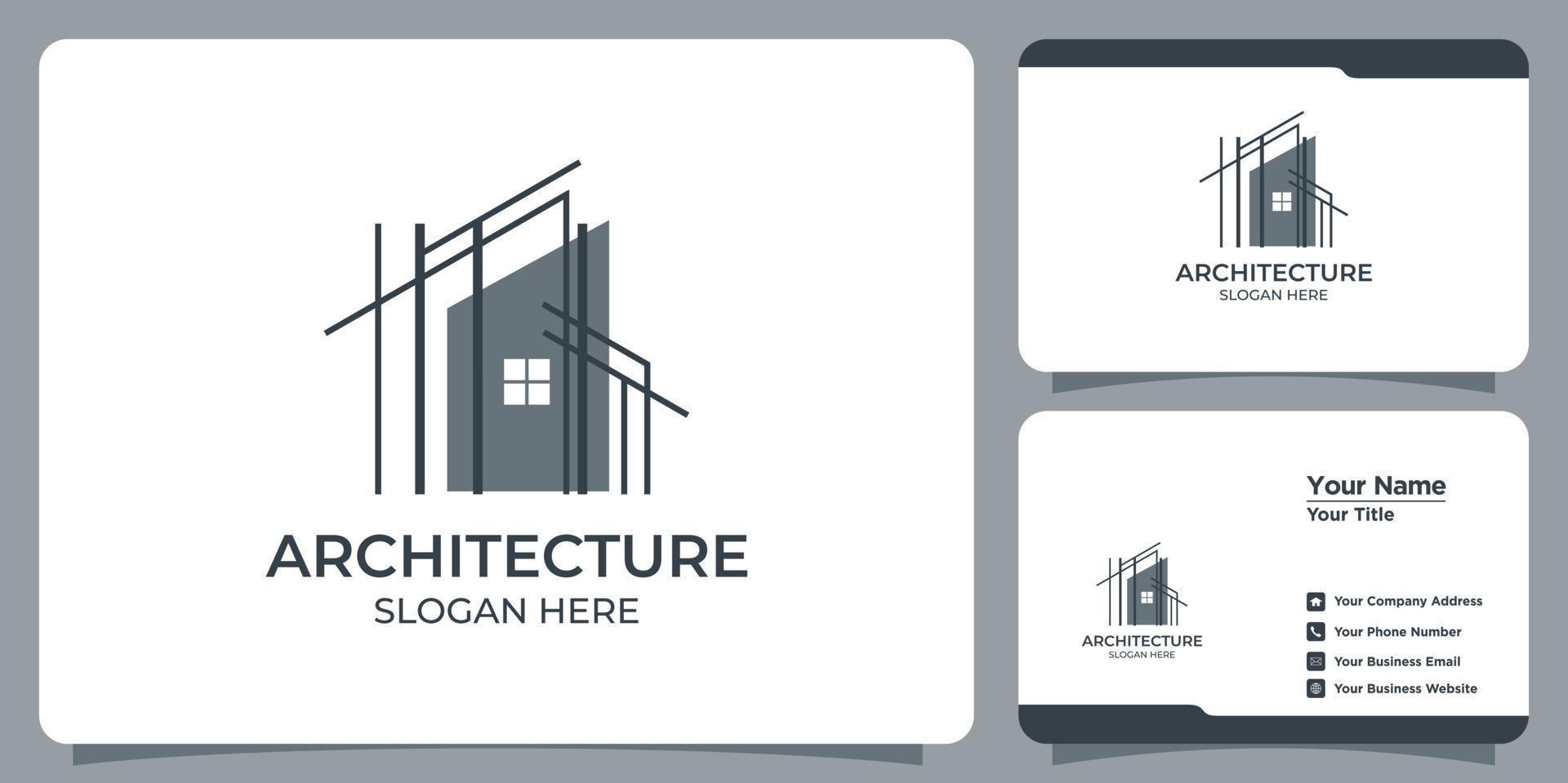 Minimalist architecture logo with line art style logo design and business card template vector