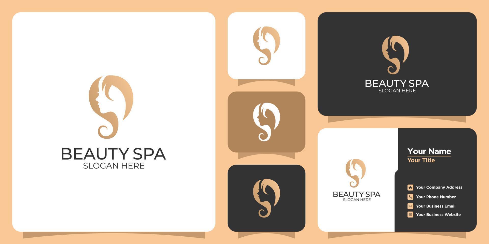 logotipo de mujer de spa de belleza minimalista con plantilla de tarjeta de visita vector