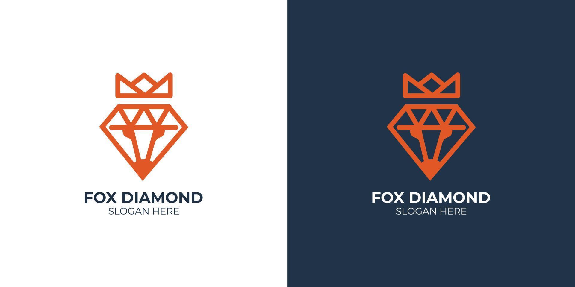minimalistic fox diamond design logo set vector