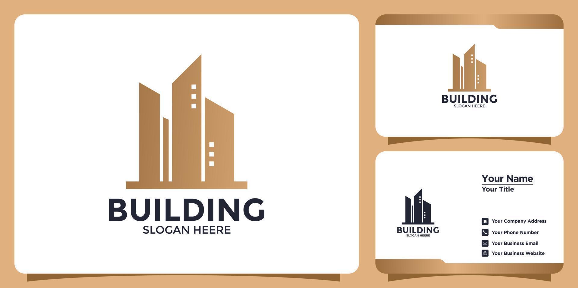 logotipo de edificio minimalista y tarjeta de visita vector