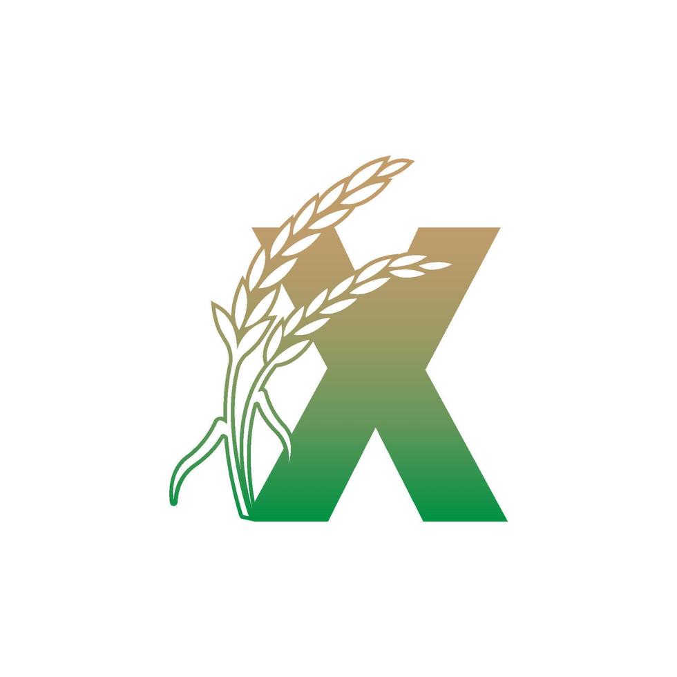 letra x con plantilla de ilustración de icono de planta de arroz vector