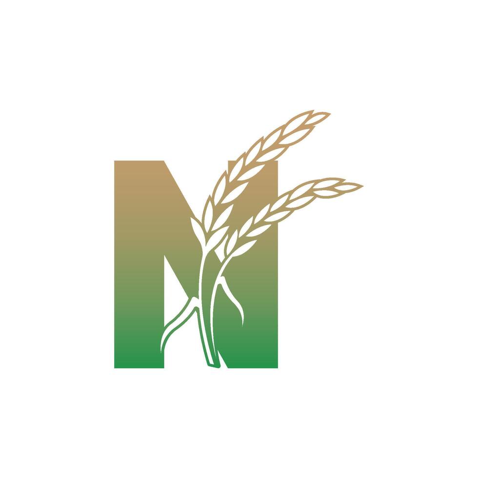 Letter N with rice plant icon illustration template vector