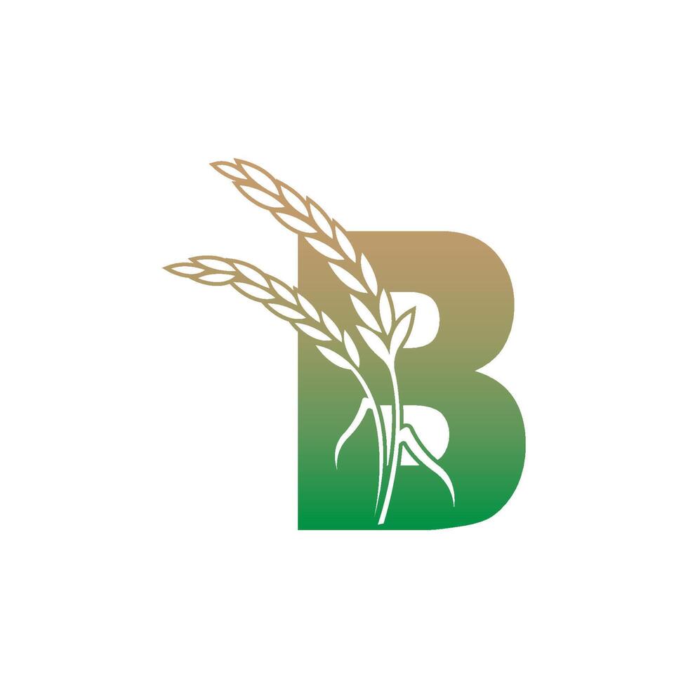 letra b con plantilla de ilustración de icono de planta de arroz vector