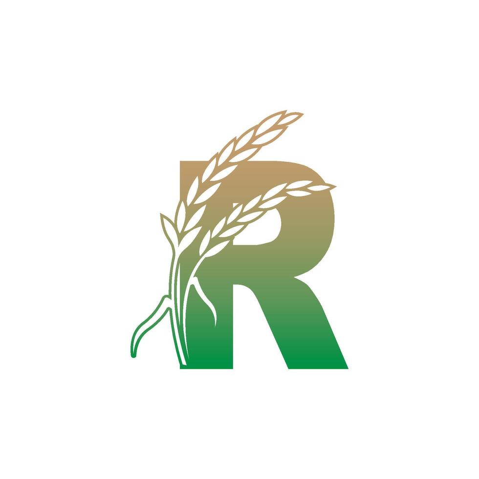 letra r con plantilla de ilustración de icono de planta de arroz vector