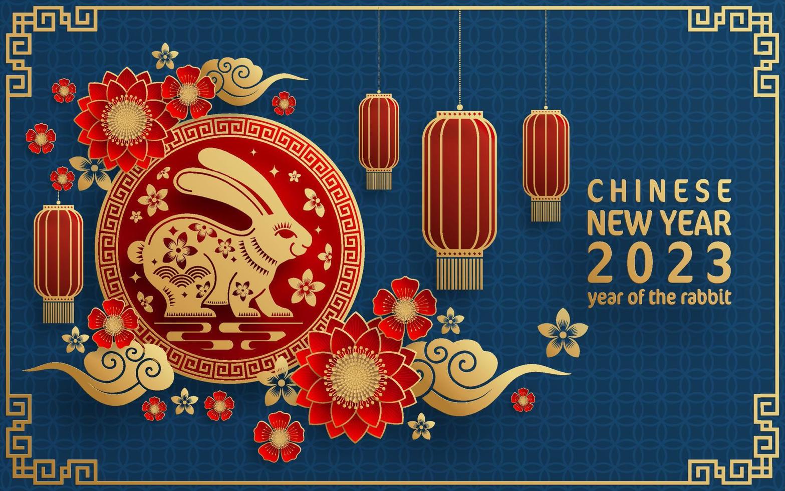 Happy chinese new year 2023 year of the rabbit zodiac with on color Background. vector
