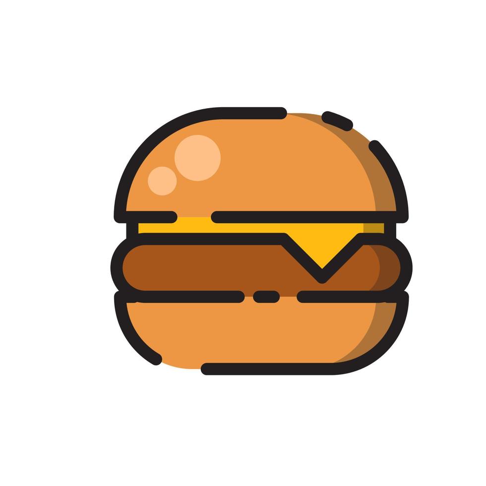 linda caricatura de diseño plano de hamburguesa con queso para camisa, afiche, tarjeta de regalo, portada, logotipo, pegatina e icono. vector