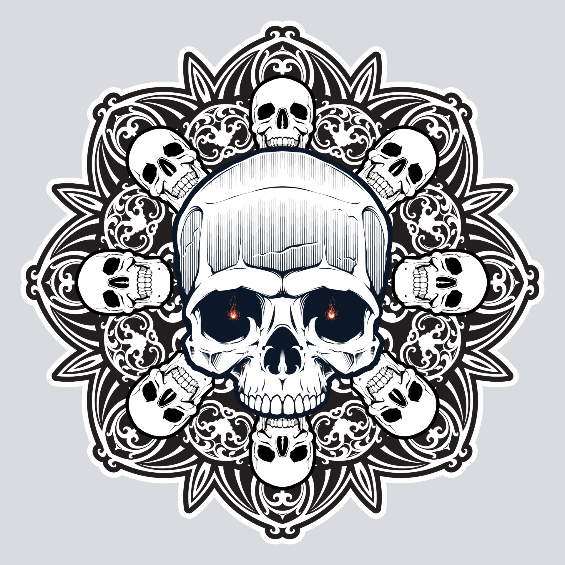 Human Skull over Mandala. Tattoo flesh design. Boho print, poster, t-shirt textile. Isolated vector illustration. 7958724 Vector Art at Vecteezy