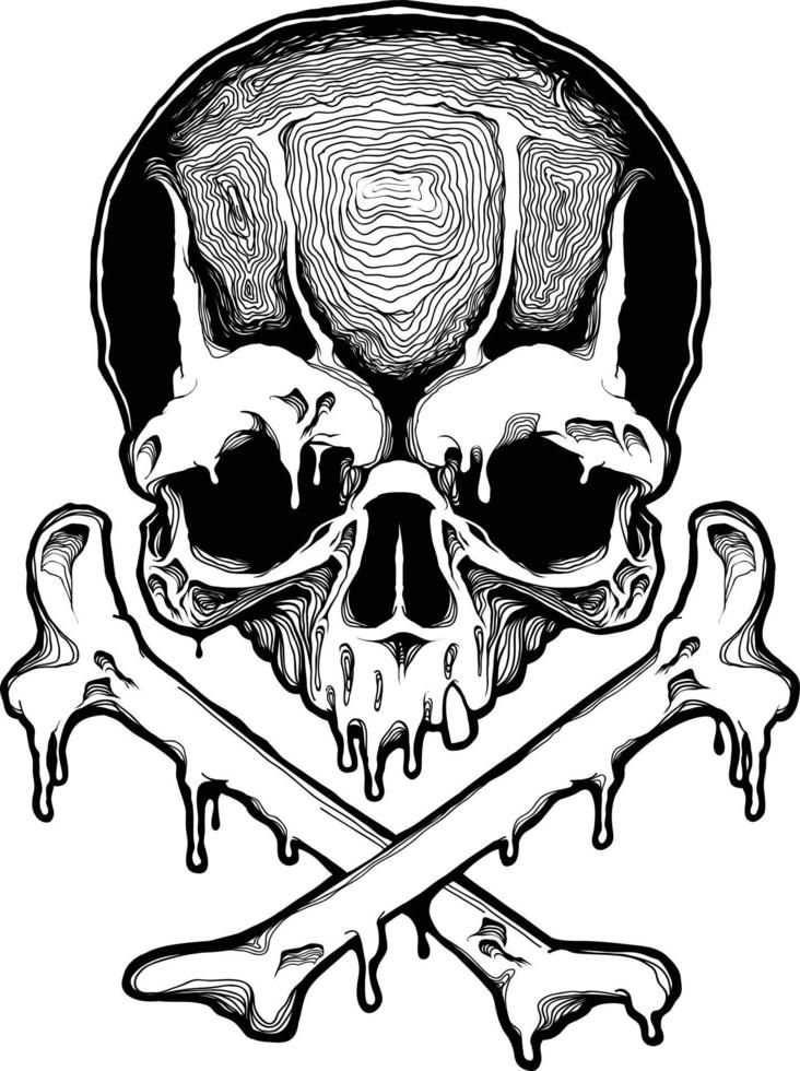 Decorative human skull. Design template for tattoo, print, cover. Vector illustration.