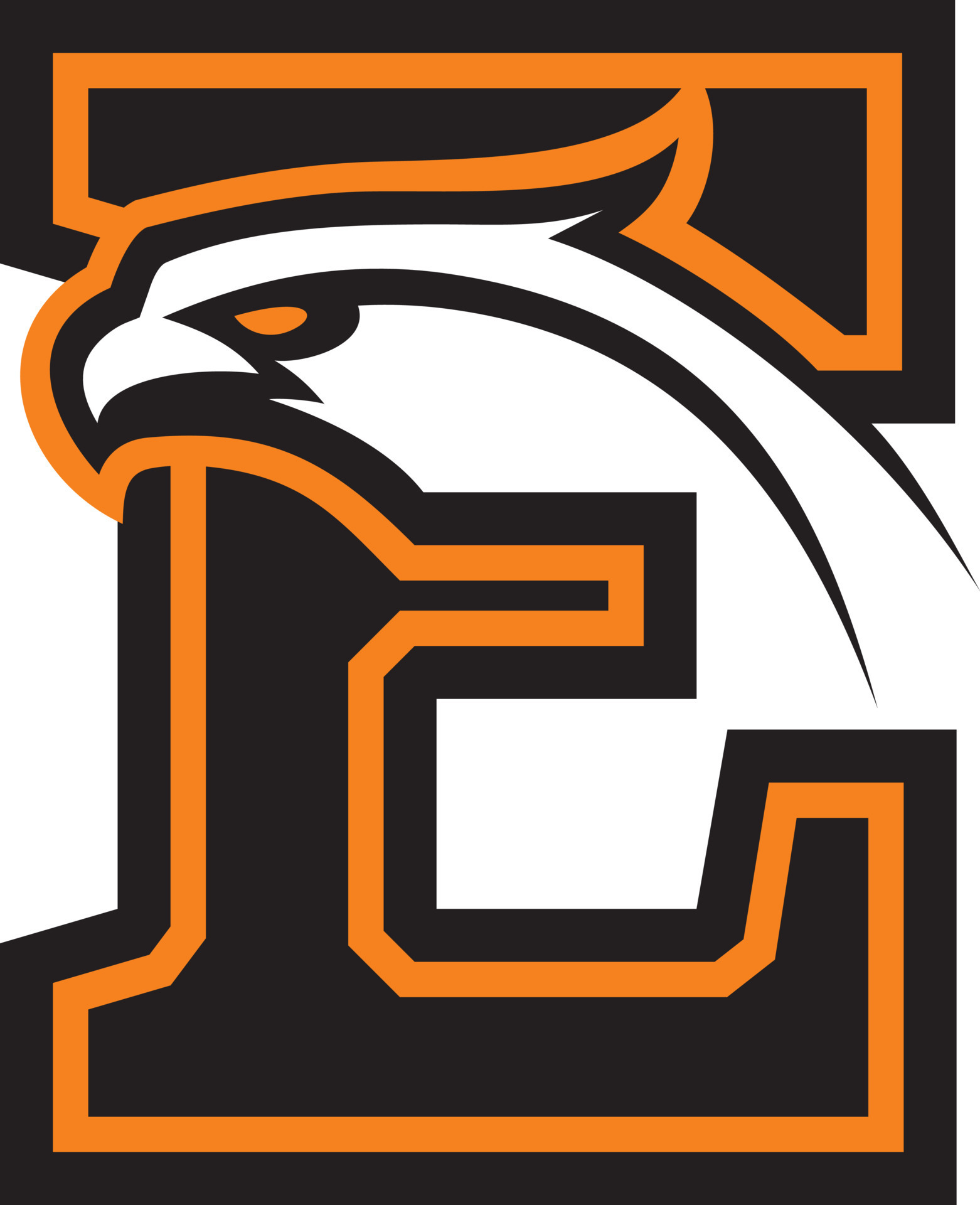 Letter E with eagle head. Great for sports logotypes and team mascots
