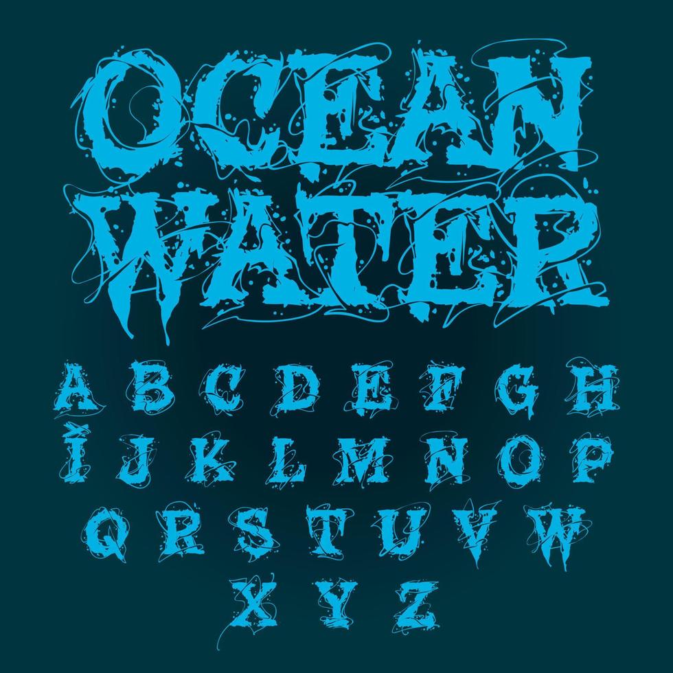 Water Font. Aqua Alphabet. Drops Of Water Abc. Wet Letters vector