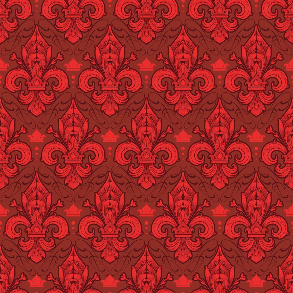 seamlessly tiling red fleur-de-lis pattern on a dark background - perfect for luxury designs as wallpaper for gift wrapping or digital scrapbooking vector