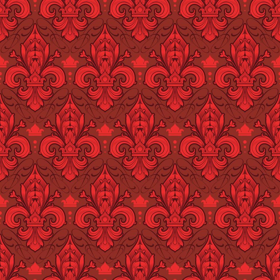 seamlessly tiling red fleur-de-lis pattern on a dark background - perfect for luxury designs as wallpaper for gift wrapping or digital scrapbooking vector