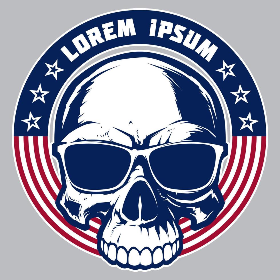 cráneo con ilustración de bandera americana, gráficos de camisetas, diseño vectorial vector