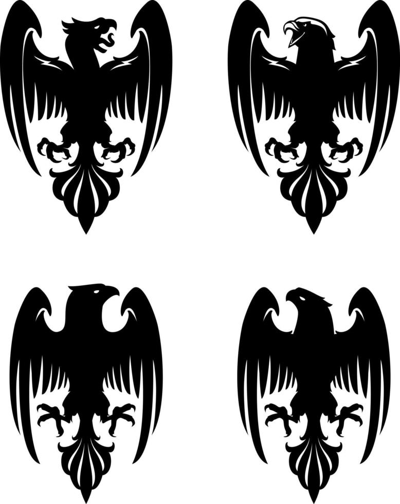 águila heráldica oscura y malvada con alas extendidas. mascota, logotipo, etiqueta. vector