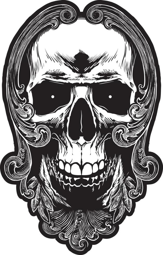 ilustración de cráneo de tatuaje en marco decorativo en estilo barroco vector