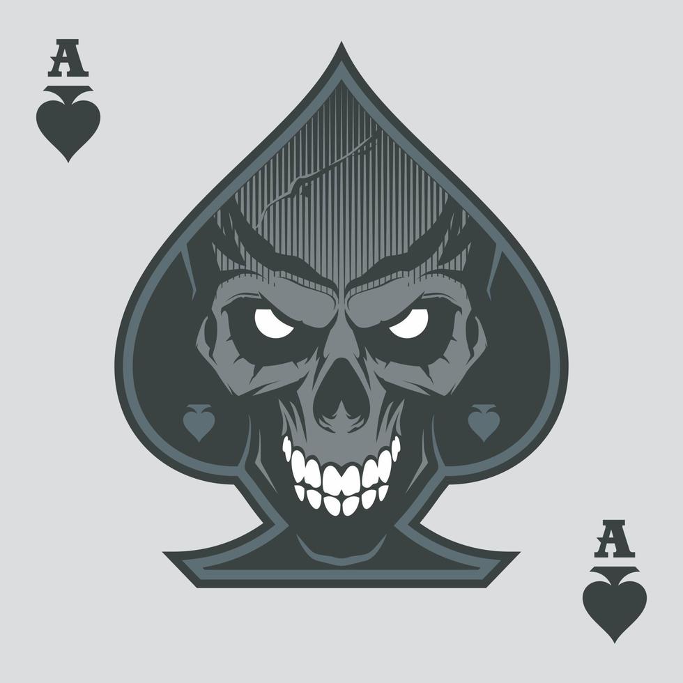 ilustración vectorial con as de picas con calavera. emblema de naipes vector