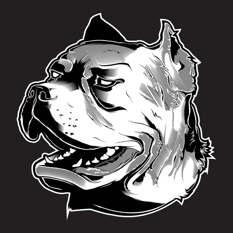 Vector illustration Angry pitbull mascot head, on a black background