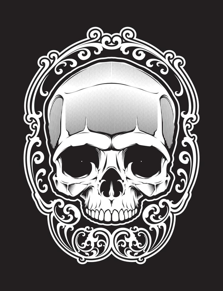 Tattoo skull illustration in decorative frame in art nouveau style vector