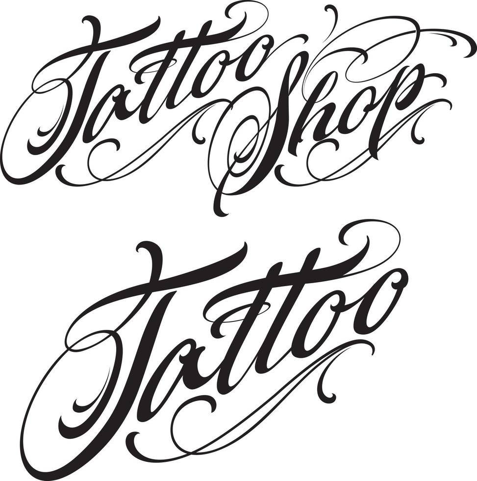 letras de la tienda de tatuajes con elementos de diseño caligráfico vector