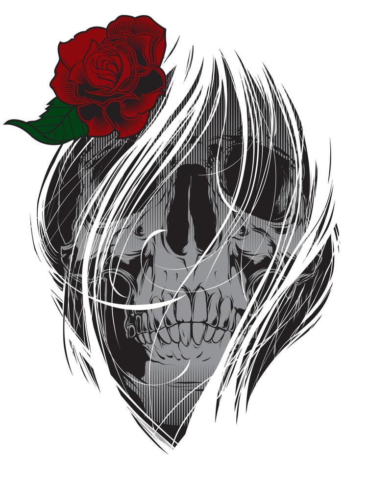 calavera con rosa roja vector