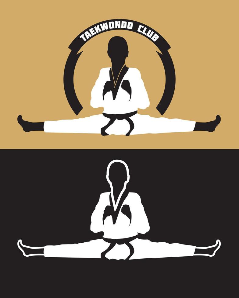 Karate club logo. Karate kid wearing  black belt in a side split vector