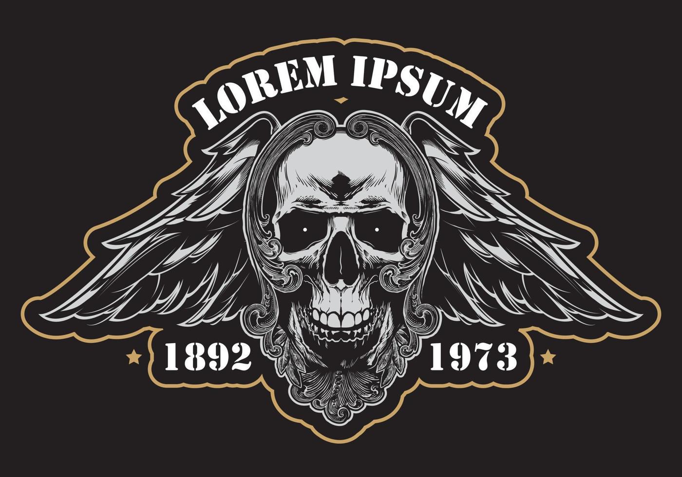 Tattoo skull illustration in decorative frame in baroque style vector