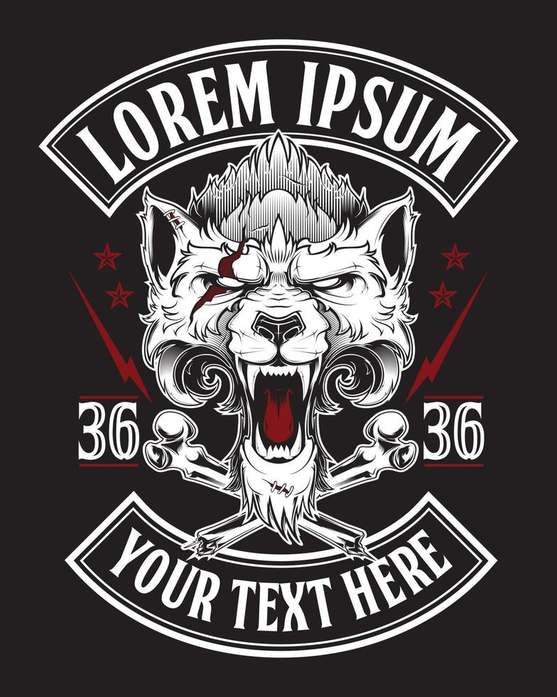 Head of roaring wolf. Vector illustration. T-shirt print