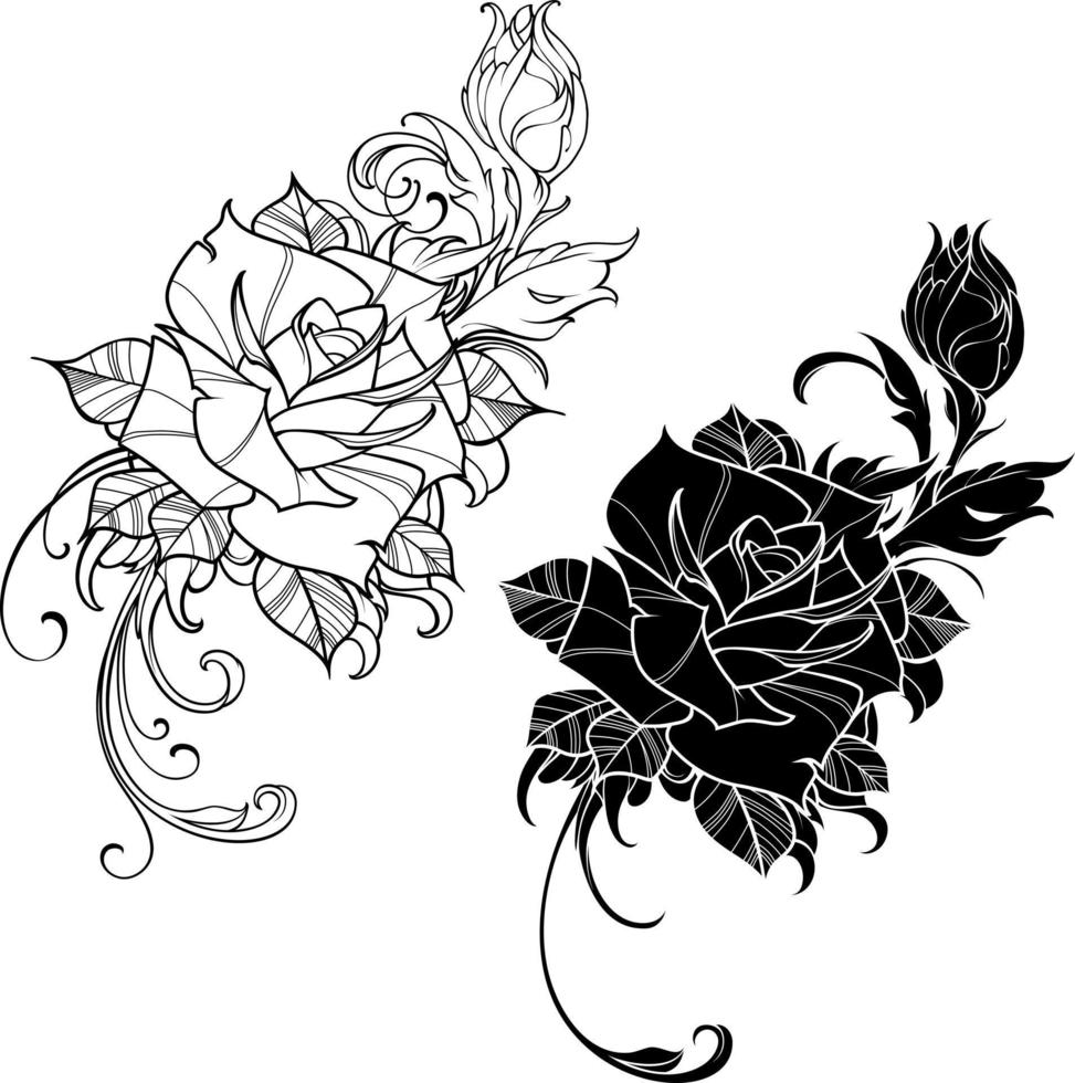 flor de rosa del tatuaje. ilustración vectorial arte vector aislado