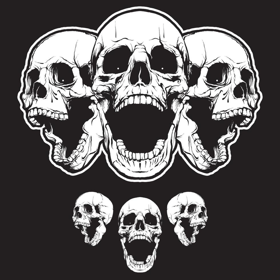 Screaming Skulls isolated on white background. Design element vector