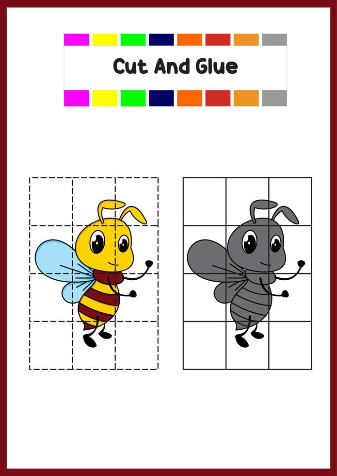 education game cut and glue, cute bee vector