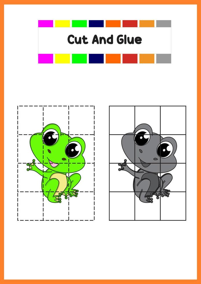 cut and glue cute frog. education game for kids. vector