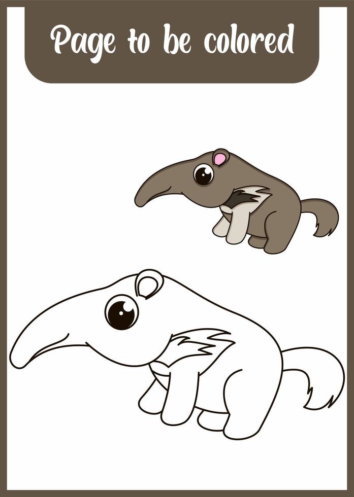 coloring book for kids, cute anteater vector