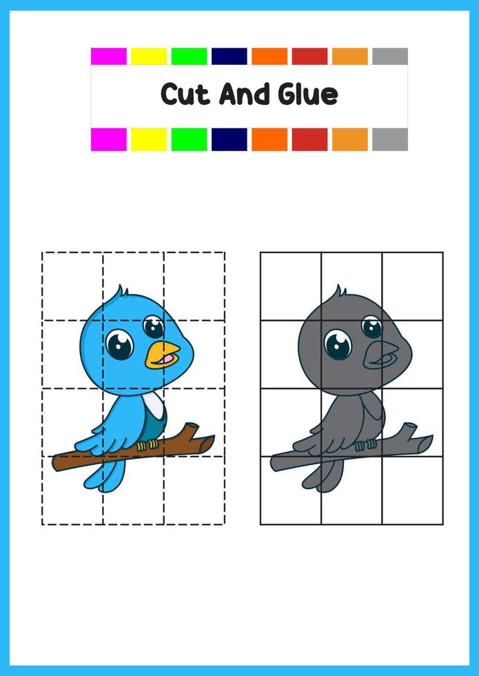 education game cut and glue, cute bird vector