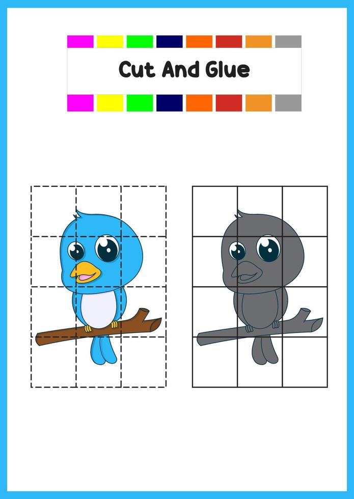 education game cut and glue, cute bird vector