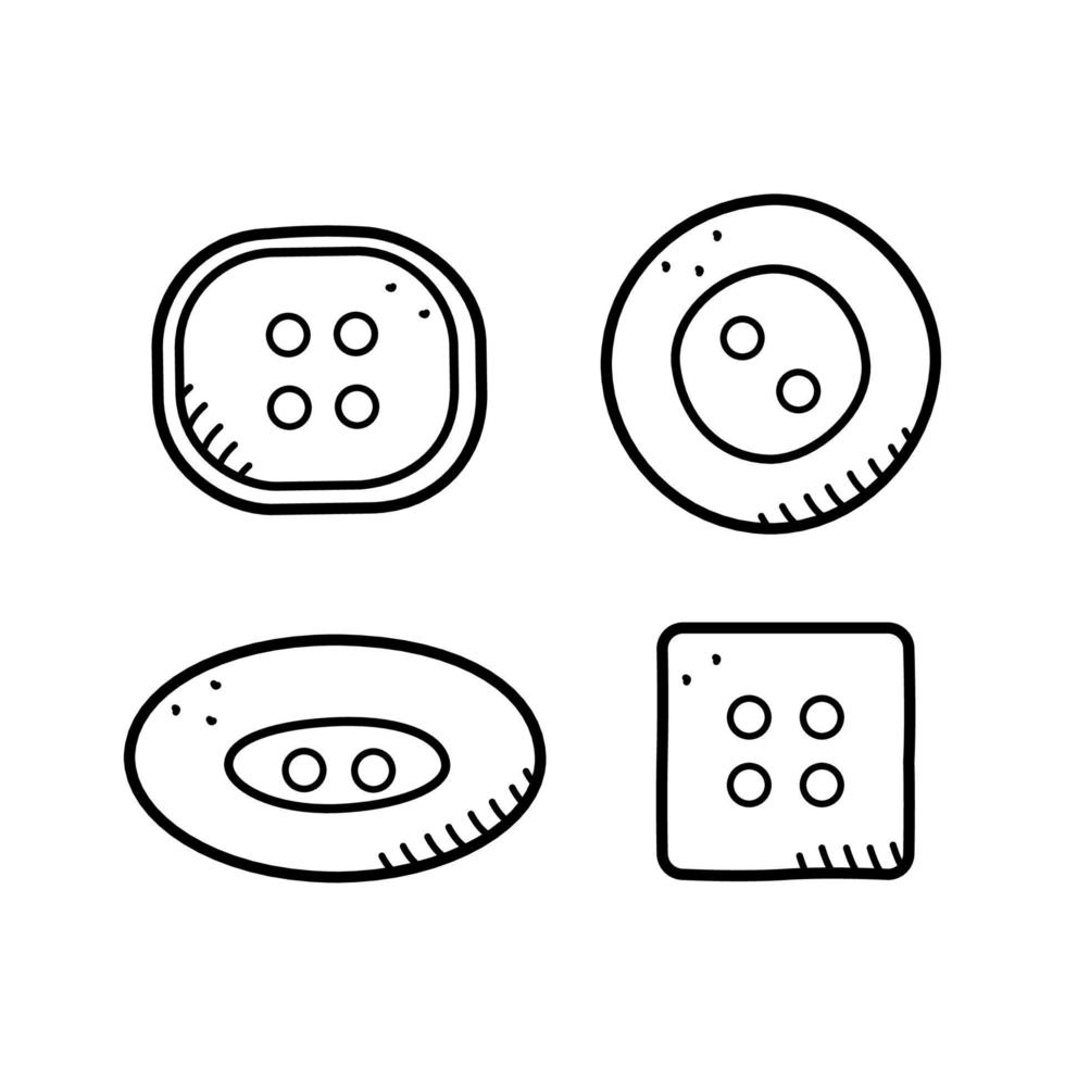 Set of icons buttons for clothes, vector doodle illustration accessories for sewing and needlework.