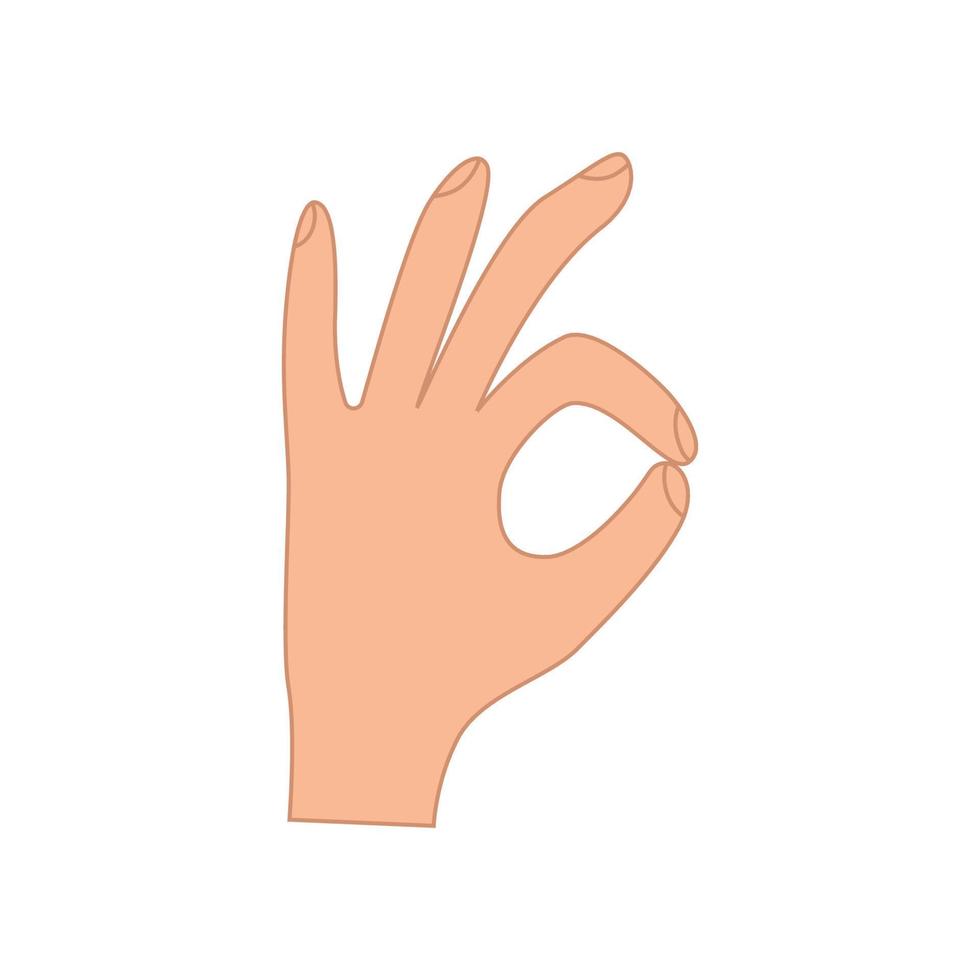 The hand gesture shows the ok, good, delicious food sign. Vector illustration of isolate on white.