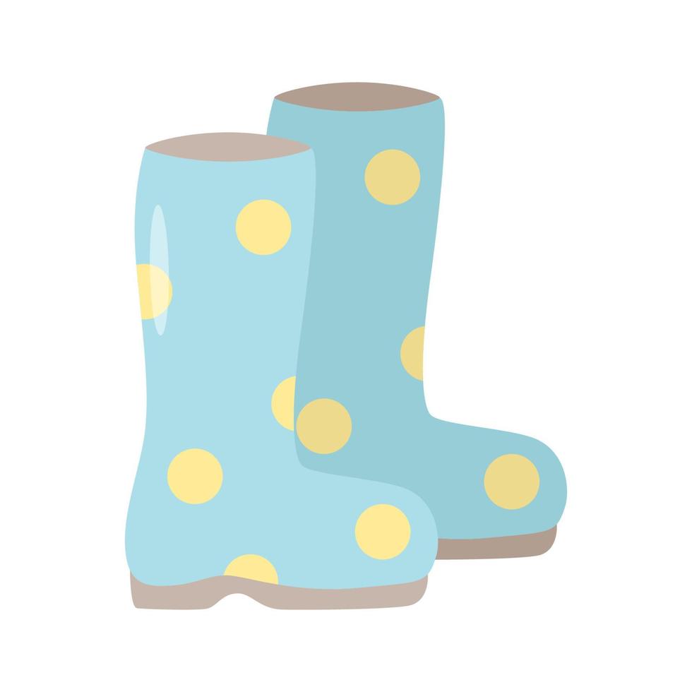 Funny rubber boots with polka dots, vector illustration of doodle cartoon style. Waterproof shoes for the garden or rain.